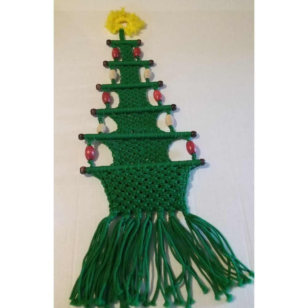 Handmade Crocheted Green Christmas Tree Hanging Card Holder With Yellow Star